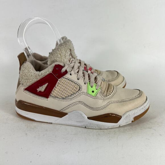 Air Jordan 4 Retro Wild Things Sneaker Unisex 2Y Cream Lace Up athletic Shoes - Picture 2 of 12